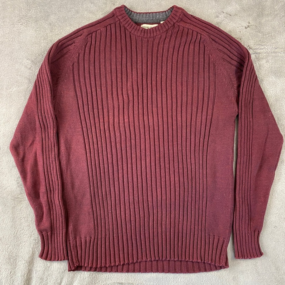 Rugged Trails Sweater Mens L Burgundy Ribbed Knit Outdoor Adventure Holiday Fall